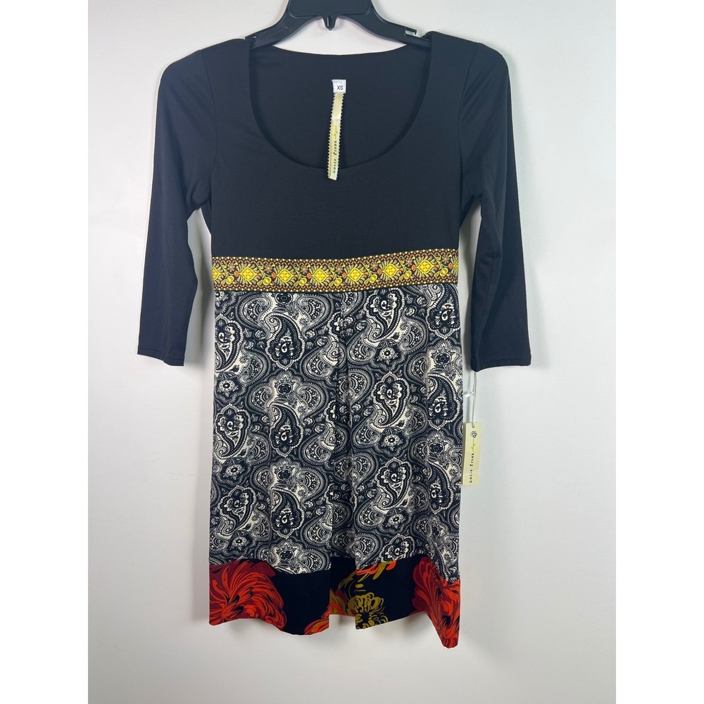 Anthropologie Uncle Frank Black Paisley Floral Print 3/4 Sleeve Dress XS NWT